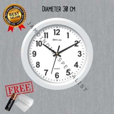 Jam Dinding Ontime 767 Diameter Besar 30cm Polos Minimalis Mesin Quartz Original PUTIH
