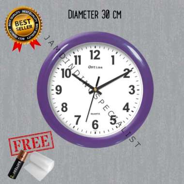 Jam Dinding Ontime 767 Diameter Besar 30cm Polos Minimalis Mesin Quartz Original UNGU