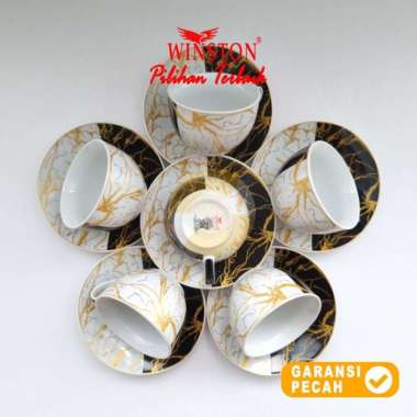 WINSTON 12pcs MONOCHROME Cup & Saucer Set | Cangkir Tatakan 6Pasang Monochrome