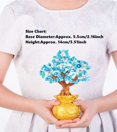 Pohon Uang Cina Emas Ingot Kristal kecil - Pembawa keberuntungan Biru