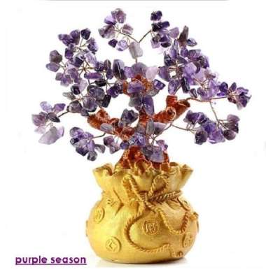 Pohon Uang Cina Emas Ingot Kristal kecil - Pembawa keberuntungan Ungu