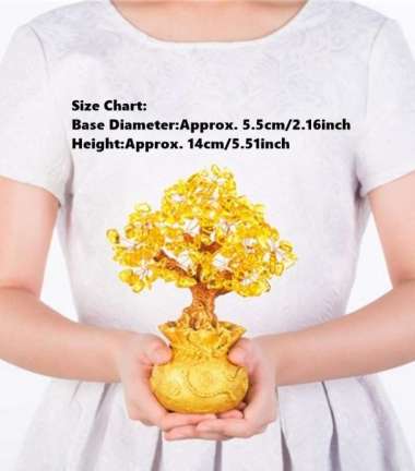 Pohon Uang Cina Emas Ingot Kristal kecil - Pembawa keberuntungan Kuning