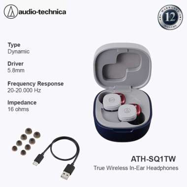 Audio Technica ATH-SQ1TW Wireless Earbuds SQ1 TW SQ 1 TWS Earphone Ath Navy Red