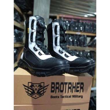 BROTRHER Sepatu pdl Tali Putar fitgo tawon kulit Asli Provos Polri 45 Hitam putih Doff