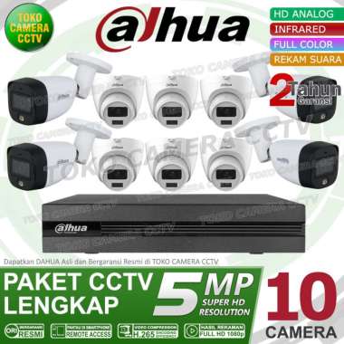 PAKET CCTV DAHUA 5MP DUAL LIGHT AUDIO FULL COLOR 16 CHANNEL 10 KAMERA HARDDISK 4TB