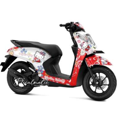 Stiker Full Body Decal Motor Honda Genio 2018 - 2023 Hello Kitty 8 Merah