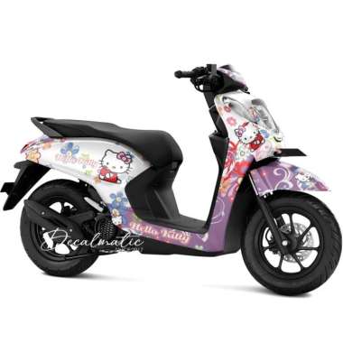 Stiker Full Body Decal Motor Honda Genio 2018 - 2023 Hello Kitty 8 Ungu
