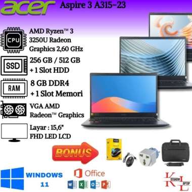Acer Aspire 3 A315-23 Ryzen 3 3250U Ram 16GB Ssd 256GB Win 10