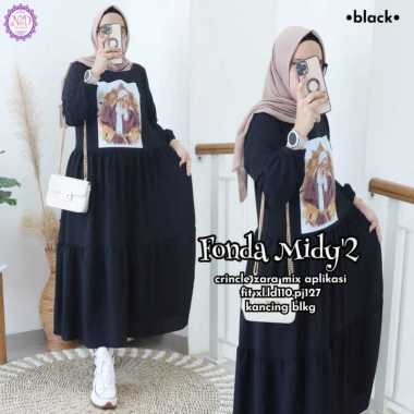 FBT Gamis Wanita Muslim FONDA MIDI DRESS CRINKLE AIRFLOW APK SABLON Dress Cringkel Motif Bergambar M