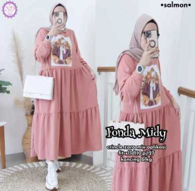 FBT Gamis Wanita Muslim FONDA MIDI DRESS CRINKLE AIRFLOW APK SABLON Dress Cringkel Motif Bergambar M