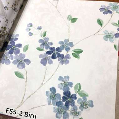 Wallpaper Dinding Murah Bunga Daun Elegan Biru - Ungu Kuning