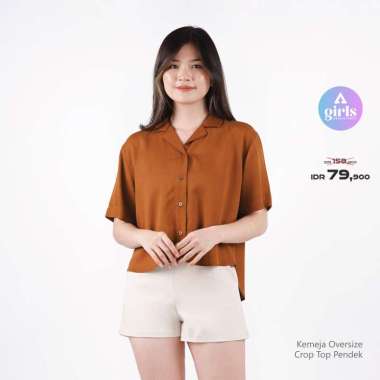 Aerostreet Kemeja Rayon Oversize Crop Top Yuki Brown Gelap Woman QDAAA XXL