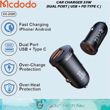 MCDODO CC-2320 Kepala Car Charger Mobil Dual Port USB A + Type C PD Fast Charging 33W untuk Samsung 