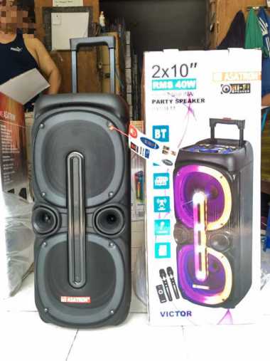Speaker Asatron Bluetooth portable Karaoke ASATRON VICTOR Double 10inch free 2 mic wireless