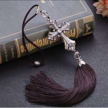 CAR CRYSTAL CROSS PENDANT GANTUNGAN PAJANGAN SALIB SPION TENGAH MOBIL Silver
