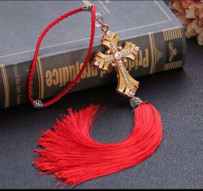 CAR CRYSTAL CROSS PENDANT GANTUNGAN PAJANGAN SALIB SPION TENGAH MOBIL Gold