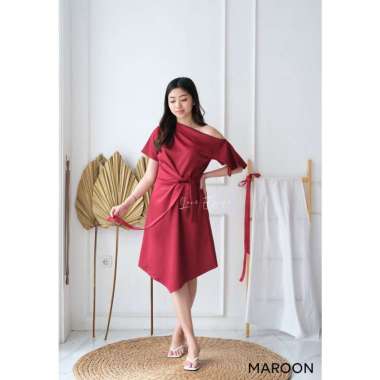 LOVE ESCAPE Dress Scuba Wanita/Terusan Scuba Wanita/One Shoulder Dress MAROON (XL)