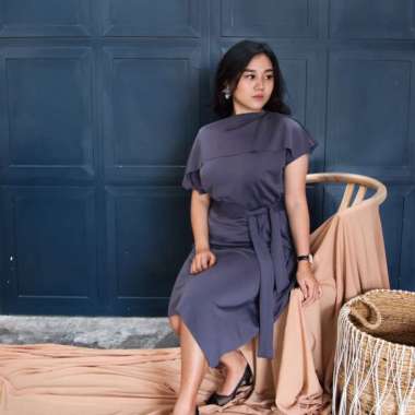 LOVE ESCAPE Dress Scuba Wanita/Terusan Scuba Wanita/One Shoulder Dress BLUEBERRY (XL)