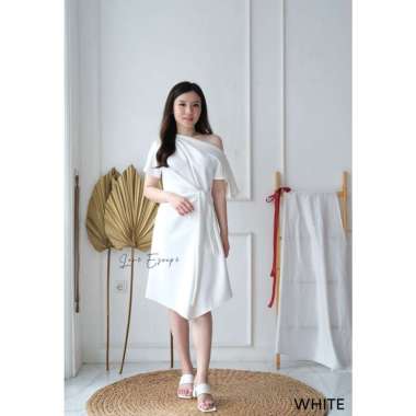 LOVE ESCAPE Dress Scuba Wanita/Terusan Scuba Wanita/One Shoulder Dress PUTIH (XL)