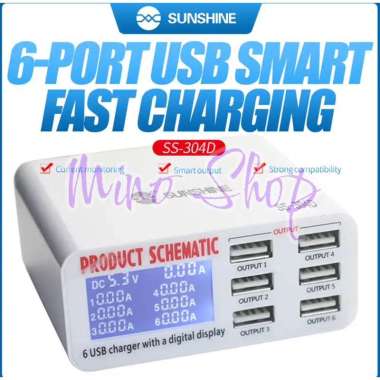 USB ADAPTOR SMART CHARGER SUNSHINE SS-304D 6 PORT USB