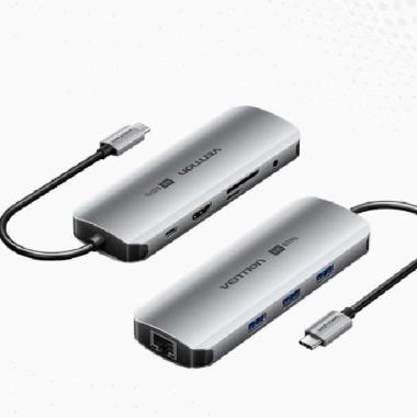 Vention Multiport Hub Type C to HDMI USB 3.0 TF SD PD LAN RJ45 Aux 3.5mm TRRS TQL
