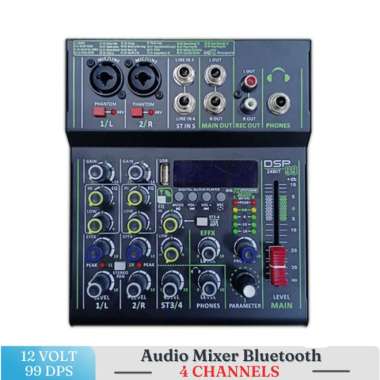 Mini Mixer Audio Podcast DJ Karaoke Bluetooth 4 Channel Multicolor