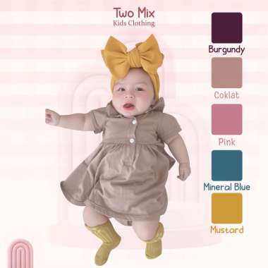Two Mix - Baby Short Dress 0 3 6 9 12 Bulan - One Set Baju Dress Bayi Perempuan 4220 L Mustard