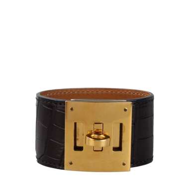 Hermes Black Kelly Dog Alligator Bracelet GHW