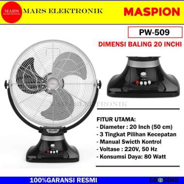 KIPAS ANGIN MASPION PW-509 - 20 INCHI DESK FAN - KIPAS ANGIN DUDUK MASPION PW 509 - READY