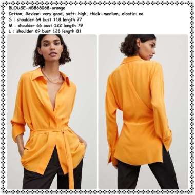 AB868068 Baju Atasan Kemeja Lengan Panjang Orange Oren Wanita Korea Import Tunik Jumbo Oversize Big 