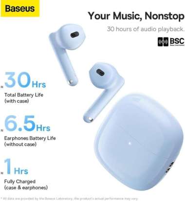 Baseus Headset WX5 TWS True Wireless Bluetooth Earphone ENC Bowie Biru Muda