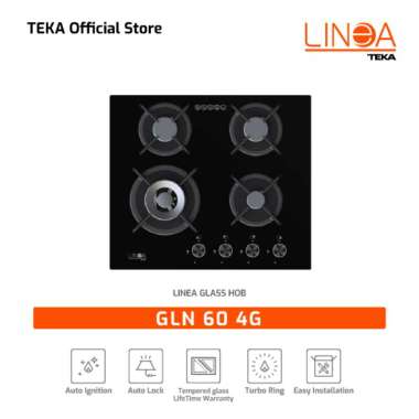 Kompor Gas Tanam Linea GLN 60 4G, 4 Tungku Dengan Sistem Top Air Burner dan Kaca Tempered 6 mm