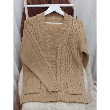 ZS CABLE CARDY kardigan rajut kepang jumbo wanita panjang cardigan kancing oversize tebal terbaru im