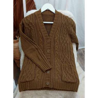 ZS CABLE CARDY kardigan rajut kepang jumbo wanita panjang cardigan kancing oversize tebal terbaru im