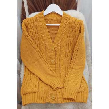 ZS CABLE CARDY kardigan rajut kepang jumbo wanita panjang cardigan kancing oversize tebal terbaru im