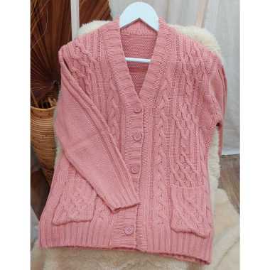 ZS CABLE CARDY kardigan rajut kepang jumbo wanita panjang cardigan kancing oversize tebal terbaru im