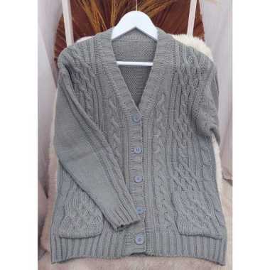 ZS CABLE CARDY kardigan rajut kepang jumbo wanita panjang cardigan kancing oversize tebal terbaru im