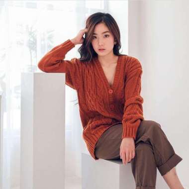 ZS CABLE CARDY kardigan rajut kepang jumbo wanita panjang cardigan kancing oversize tebal terbaru im
