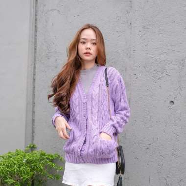 ZS CABLE CARDY kardigan rajut kepang jumbo wanita panjang cardigan kancing oversize tebal terbaru im