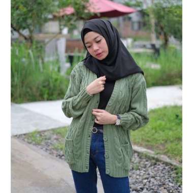ZS CABLE CARDY kardigan rajut kepang jumbo wanita panjang cardigan kancing oversize tebal terbaru im