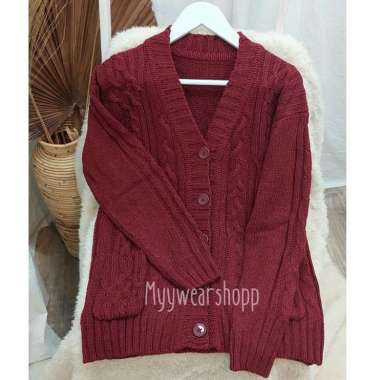 ZS CABLE CARDY kardigan rajut kepang jumbo wanita panjang cardigan kancing oversize tebal terbaru im