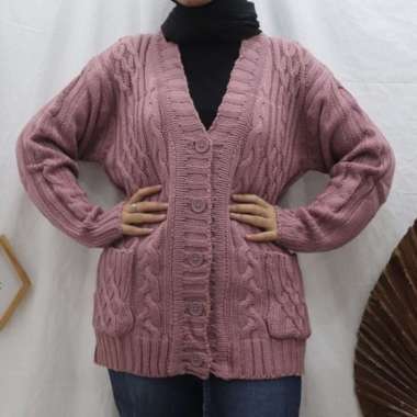 ZS CABLE CARDY kardigan rajut kepang jumbo wanita panjang cardigan kancing oversize tebal terbaru im