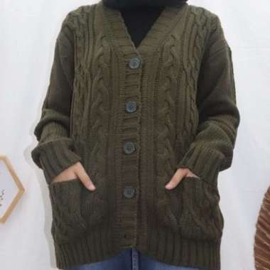 ZS CABLE CARDY kardigan rajut kepang jumbo wanita panjang cardigan kancing oversize tebal terbaru im
