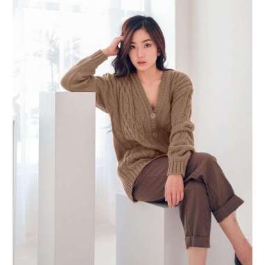 ZS CABLE CARDY kardigan rajut kepang jumbo wanita panjang cardigan kancing oversize tebal terbaru im