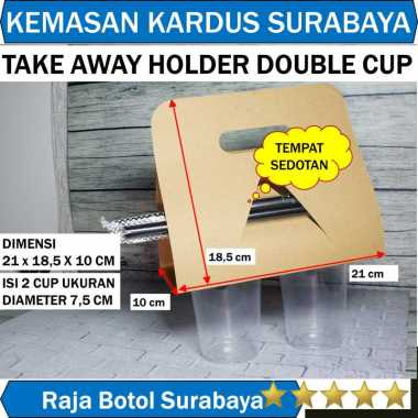 Take Away Cup Holder Double Cup 2 Tempat Gelas PLastik Drink Carrier Kraft Laminasi
