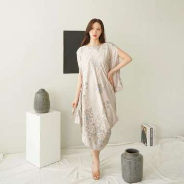 EF180 EFREMI BATIK KAFTAN RAMDHAN COLLECTION MODERN#KAFTAN WANITA BATIK SATIN PRINT CBP_CREAM