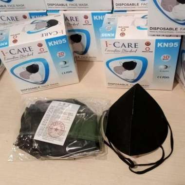 Masker Hijab Medical Grade KN95 Headloop i-Care Hitam Putih Hitam