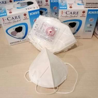 Masker Hijab Medical Grade KN95 Headloop i-Care Hitam Putih Putih