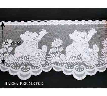 Vitrage Poni Renda Meteran Bahan Kain Polyester Corak Winnie The Pooh Bear Beruang 2165