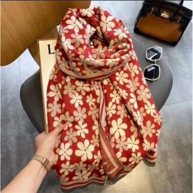 VERISH WOMAN KIDS FLOWERY WINTER LONG SCARF SHAWL WOOL CASHMERE SYAL SELENDANG PASHMINA PANJANG WANI